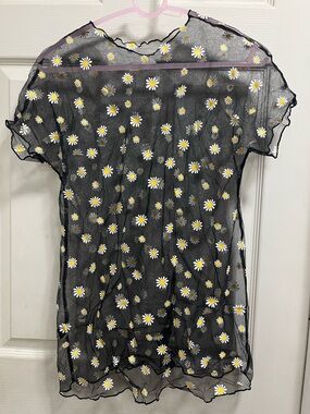 Black Sheer Daisy Mesh Top